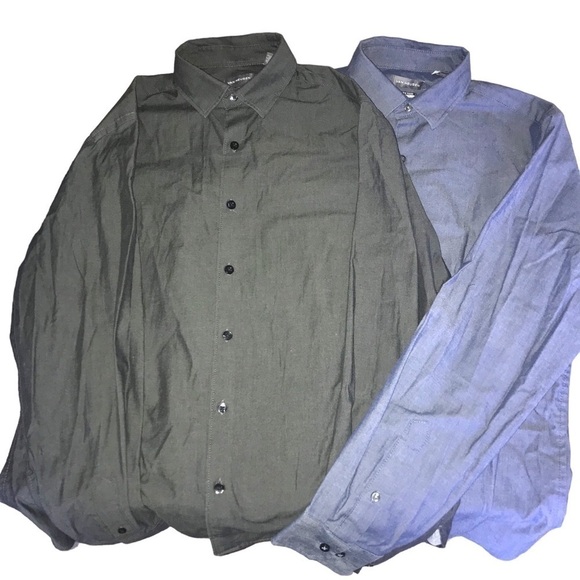 Van Heusen Never Tuck Slim Fit Shirts Bundle of 2 Men Medium Blue Dark Gray - Picture 2 of 9